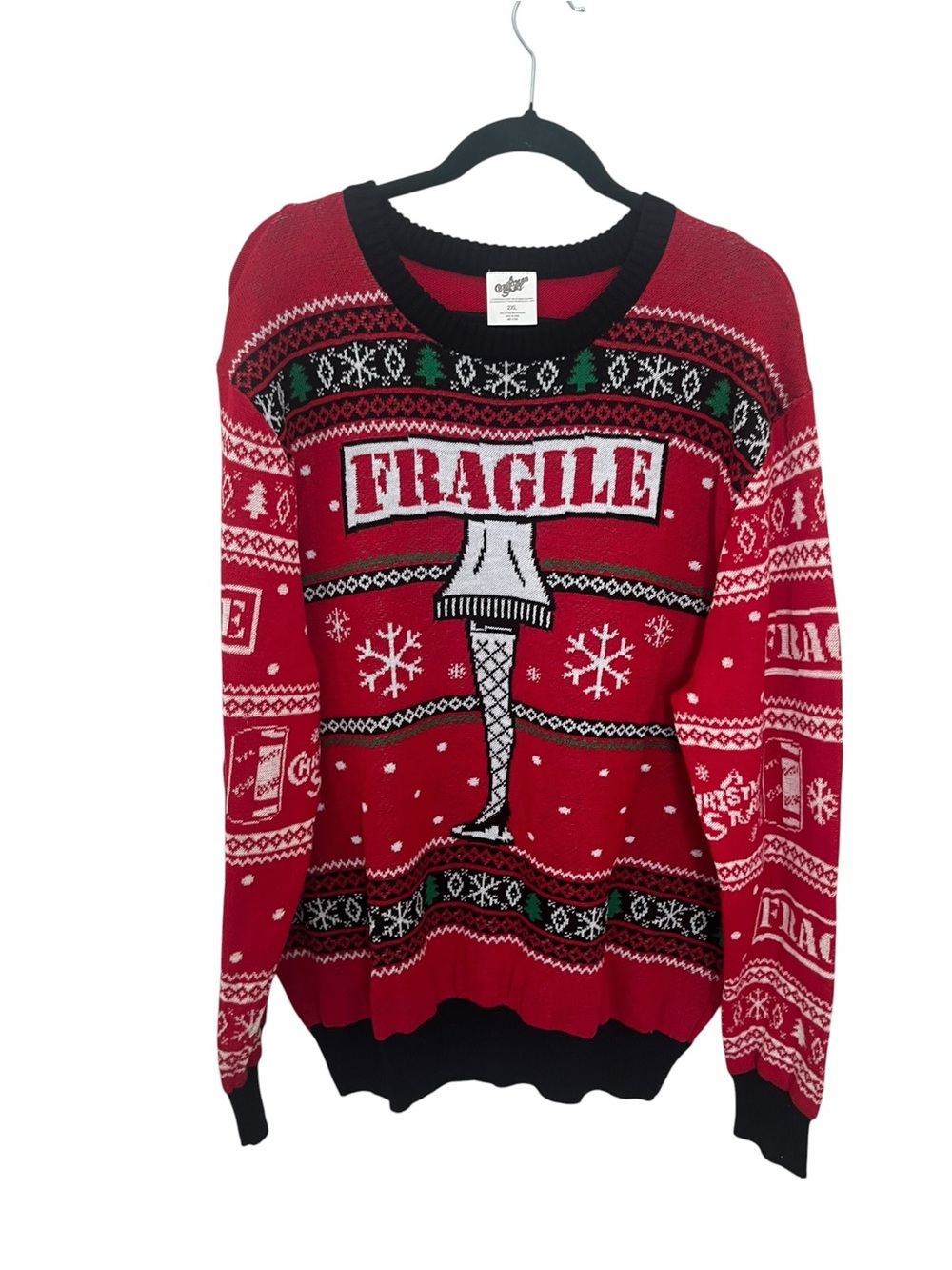 Men’s A Christmas Story Holiday 'Fragile' Red Novelty Sweater Sz 2XL